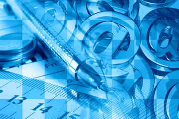 Graph, mail signs and pen