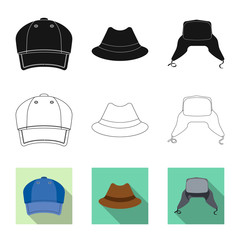 Isolated object of headgear and cap icon. Set of headgear and accessory vector icon for stock.