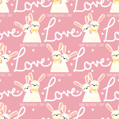 Obraz premium Valentine's Day seamless pattern with cute rabbits couple.