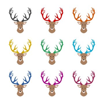 Deer head illustration icon or logo, Deer Head Silhouette, Deer logo, color set