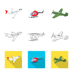 Vector illustration of plane and transport logo. Set of plane and sky stock vector illustration.