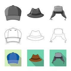 Vector design of headgear and cap sign. Collection of headgear and accessory stock symbol for web.