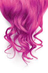 Natural wavy pink hair on white background