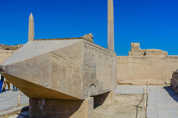 Granite obelisks in a Karnak temple. Luxor, Egypt.