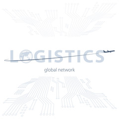 Global logistics network. Map global logistics partnership connection.  Concept of global logistics network with airplane and globe.  Vector illustration EPS10. 