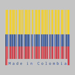 Barcode set the color of Colombia flag, tricolor of yellow blue and red on white background.
