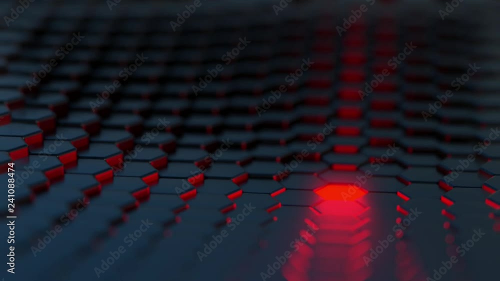 Aufkleber black hexagonal array with one red glowing element animation loop