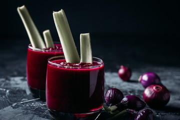beetroot cream soup smoothie with celery and red onion