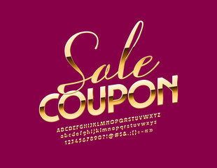 Vector golden Sign Sale Coupon with chic Font. Stylish Alphabet Letters, Numbers and Symbols.