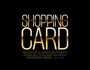 Vector elite Logo Shopping Card. Golden abstract Alphabet Letters, Numbers and Symbols. Luxury slim Font.