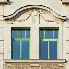 classical house windows with greeb frame, Germany