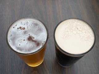 Top Down View of Two Craft Beers on a Table