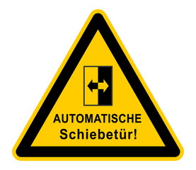 wso415 WarnSchildOrange - Warnzeichen - german text: Automatische Schiebetür! - Symbol Schiebetüre mit Pfeilen (automatic door) - dreieckig gelb / orange - xxl g6955