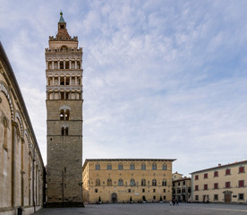 Almost deserted Piazza del Duomo, Pistoia, Tuscany, Italy