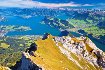 Lake Luzern and Alps mountain peaks aerial view from Mount Pilatus - obrazy, fototapety, plakaty