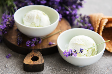 Ice cream and lavender flowers