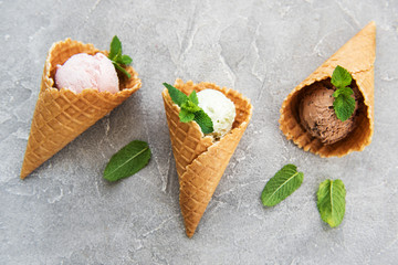 set of ice cream scoops of different colors and flavours