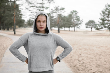 People, sports, fitness, style and fashion concept. Portrait of fashionable fit young Caucasian...