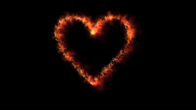 Fiery Heart symbol isolated on black background.