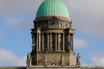 Closeup of The Custom House green dome in Dublin, Ireland.  Historical landmark from the 18th...