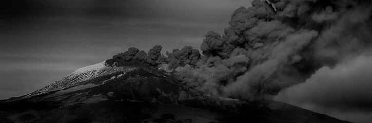 Etna eruption with cloud of ash 