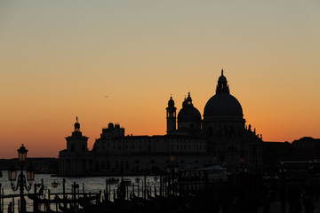 silhouette of the Basilica of Santa Maria della Salute at sunset in Venice