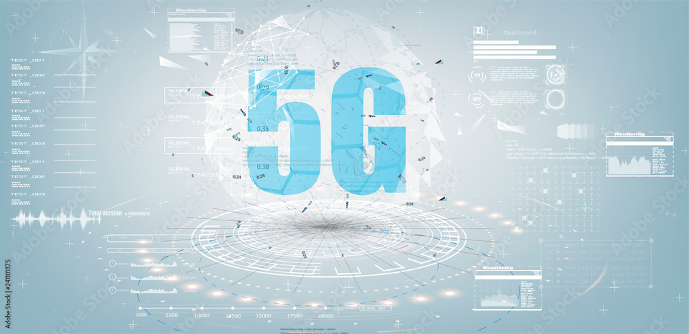 Leinwandbilder future technology display design. 5g internet connection speed sign over futuristic low poly mesh wi