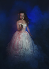 Fototapeta na wymiar Ghost woman in wedding bloody dress. Halloween scene