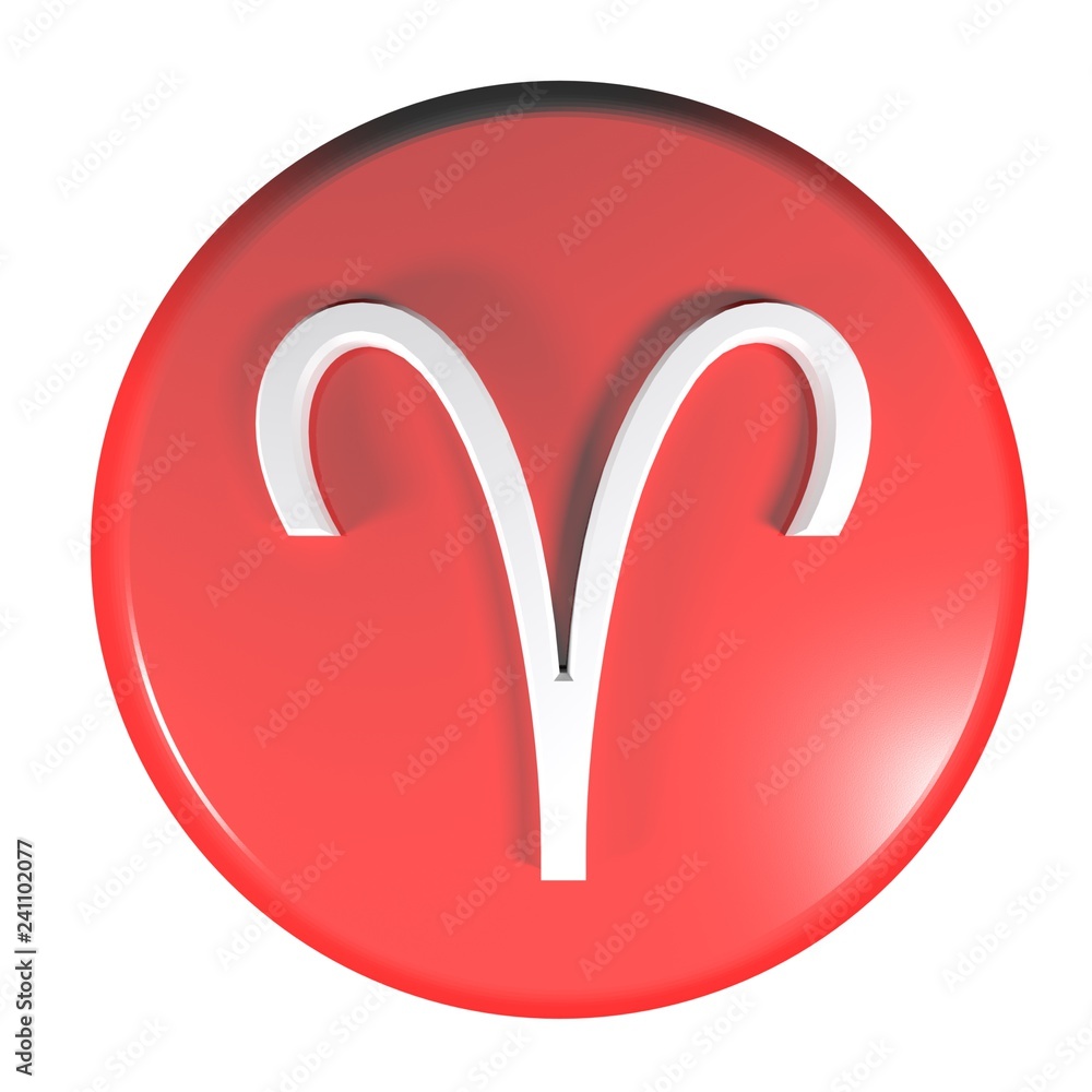 Aufkleber zodiac aries icon red circle push button - 3d rendering illustration