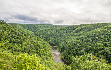 Big South Fork Recreation Area. Panoramic high angle view of the Big South Fork River flowing through the Appalachian Mountains of Kentucky  and Tennessee.