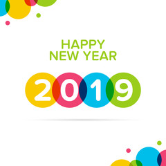 Happy New Year 2019 text design. Cover of business diary for 2019 with wishes. Brochure design template, card, banner. Vector illustration