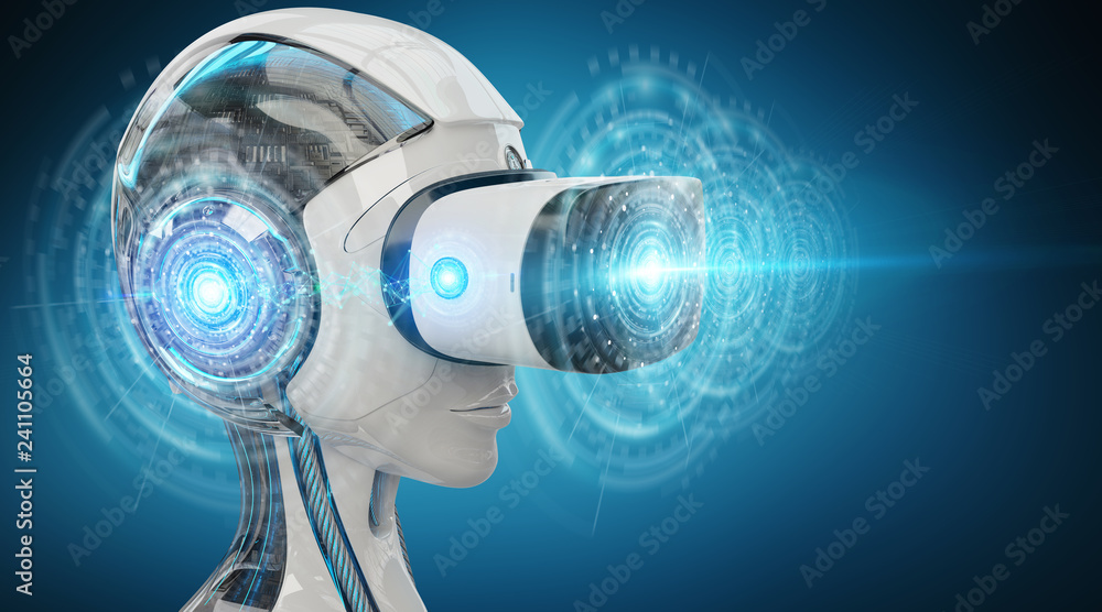 Poster virtual reality and artificial intelligence illustration 3d rendering