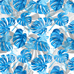 Tropical Print. Exotic Palm Greenery Backdrop. Repeating Illustration. Summer Design for Swimwear. Vector Tropical Seamless Print.