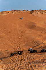Big Red and Pink Rock, Sharjah, United Arab Emirates, December 28, 2018, Off-roading is one of the most attraction in United Arab Emirates and this area is one of the most visited place by off-roaders