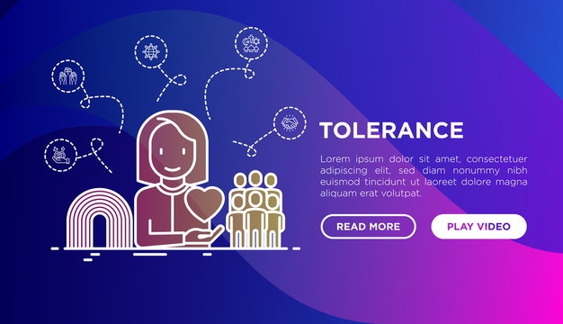 Tolerance concept: gender, racial, national, religious, sexual orientation. Thin line icons. Vector illustration, web page template on gradient background.