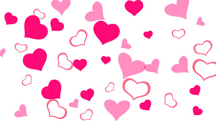 Stylish background. The idea of wallpaper design, textiles, packaging, printing, holiday invitation for wedding. Red hearts of confetti are falling. Red on White fond Vector.