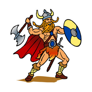 Viking warrior with ax and shield Scandinavia Denmark clipart