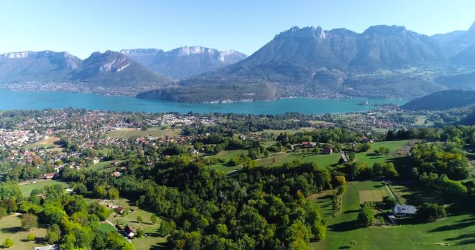 landscape on Lake Annecy in aerial view, France