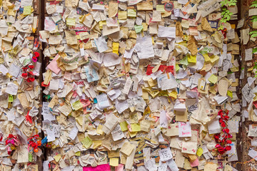 Wall full of lovers wishes at house of Juliet Capulet in Verona in Italy / Writings on a wall 