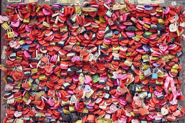 Wall full of Padlocks at Juliette Capulets Balcony in Verona in Italy