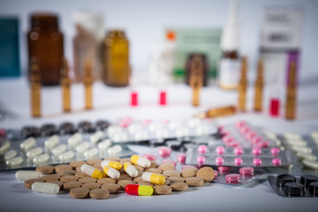 Pharmaceutical medication and medicine pills in packs