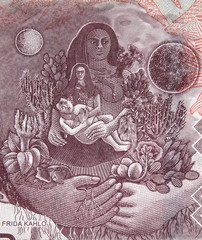 Frida Kahlo painting Love Embrace of the Universe on Mexico 500 peso (2010) bill.