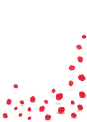 Falling rose petals. Valentines day greeting card design in 3d style on white background.  Mother day gift banner for celebration decoration design. Vector illustration.