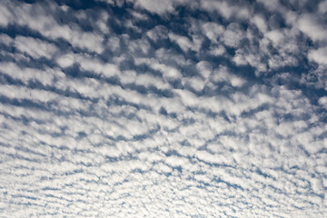 Cirrocumulus clouds against blue sky background pattern