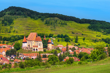 Fototapeta na wymiar Fantastic Transylvanian touristic village with saxon fortified church, Biertan, Romania