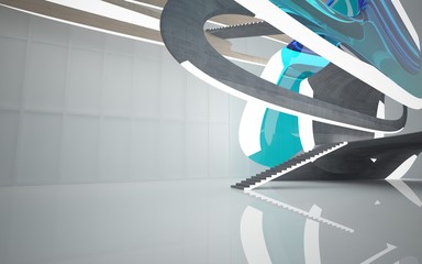 Fototapeta premium Abstract interior of wood, glass and concrete.3D illustration. rendering 