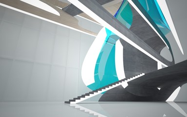 Fototapeta premium Abstract interior of wood, glass and concrete.3D illustration. rendering 