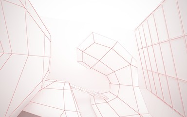 Abstract drawing white interior multilevel public space with window. 3D illustration and rendering.