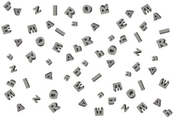 Cutouts of flying letters.