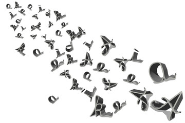 Cutouts of flying letters.